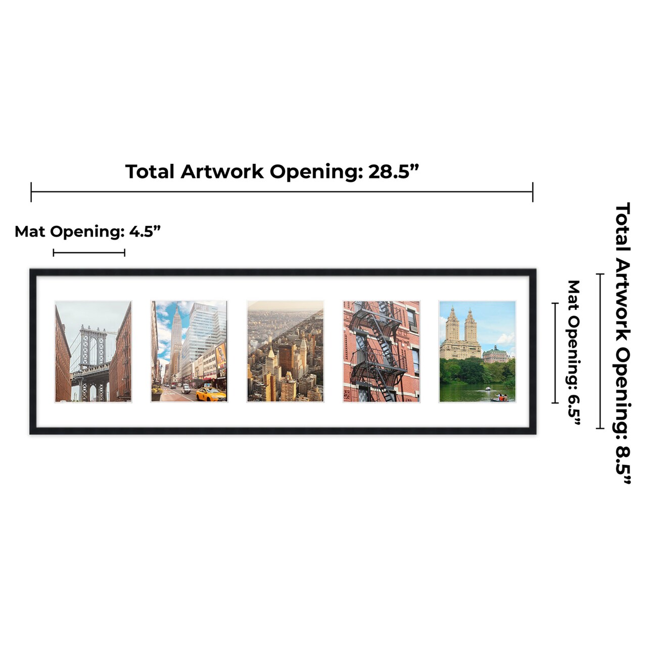 Black Finish Collage Frame - White Mat, 20 Frame Sizes to Choose From, UV Acrylic, Wall Hanging Hardware, Vertical or Horizontal Display